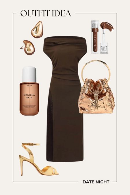 Spring date night outfit idea with brown dress and gold Jimmy Choo bag.

#LTKfindsunder100 #LTKitbag #LTKshoecrush