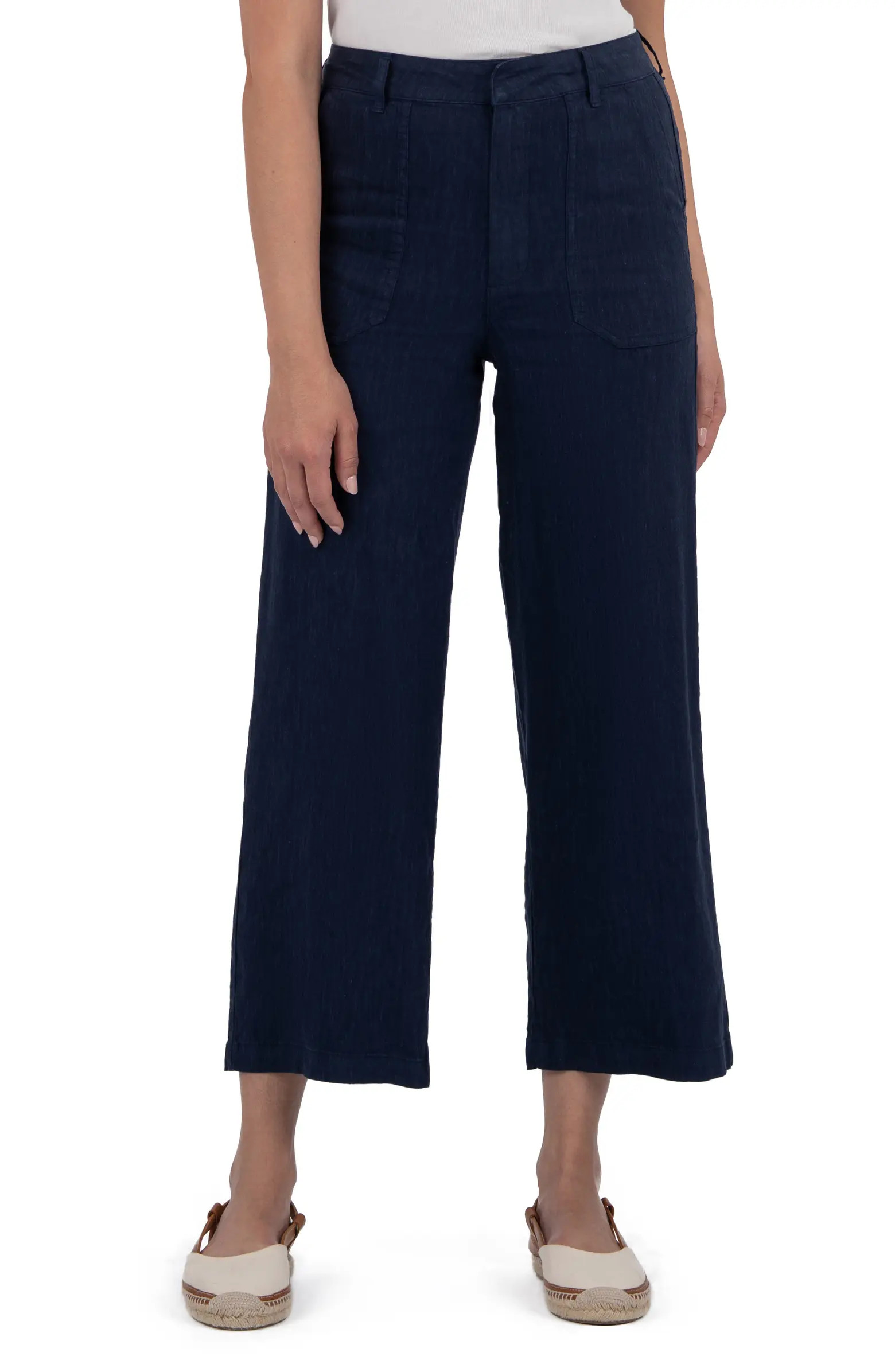 Topaz High Waist Crop Wide Leg Linen Blend Pants | Nordstrom