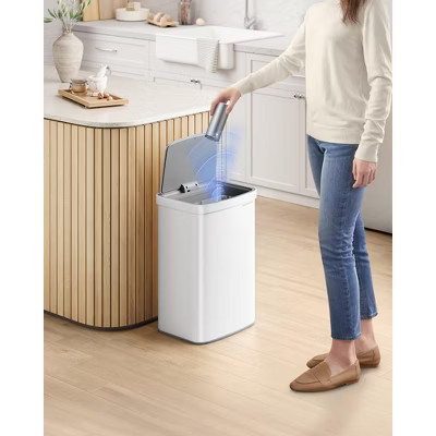 SONGMICS 13-Gallon Motion Sensor Trash Can, Stainless Steel, Carbon Filters, Soft Close, White | Target
