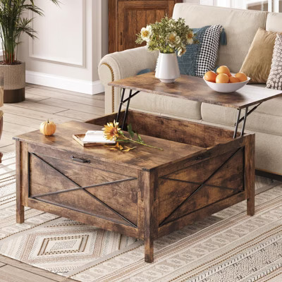 Lift Top Coffee Table, Square Center Table with Hidden Storage Compartment, Brown | Target