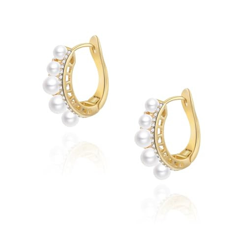 Pearl Gold Hoop Earrings for Women Pearl Drop Earrings Small Hoops Pearl and Gold Huggie Earrings for Gift | Amazon (US)