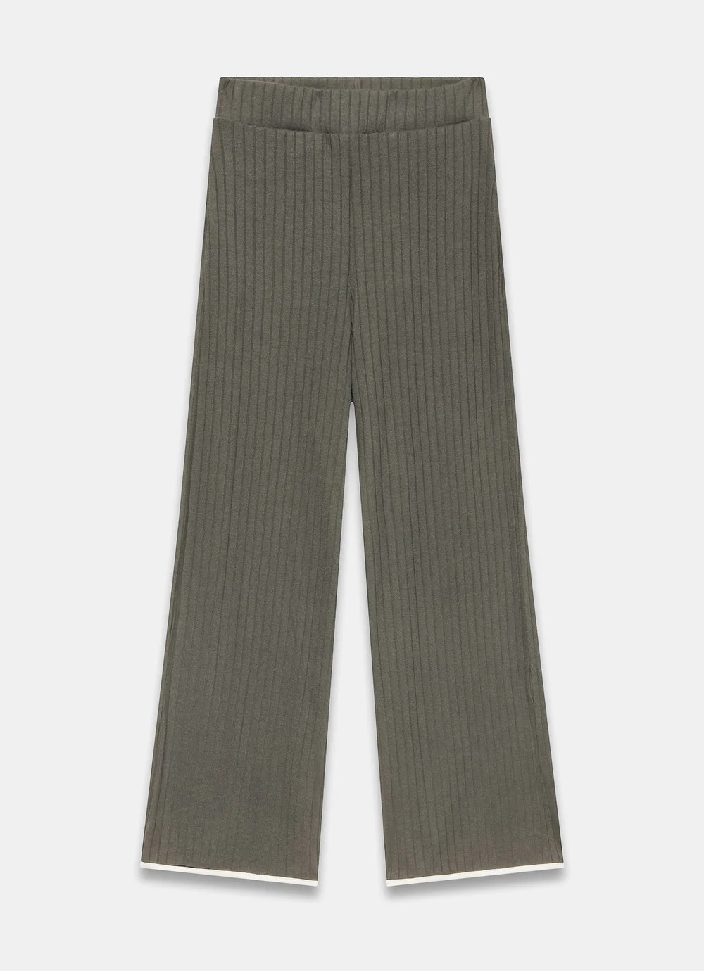 Khaki Ribbed Contrast Trim Wide Trousers | Mint Velvet