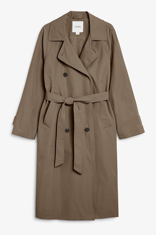 Brown double-breasted mid length trench coat | Monki