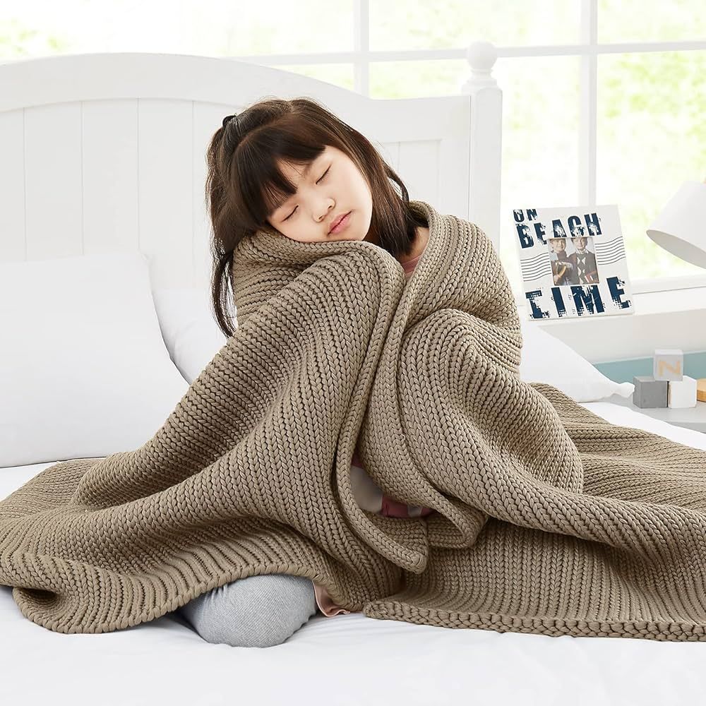 Knitted Weighted Blanket(Beige 50"x60" 7lbs),Home Décor Cooling Throw Blanket for Hot Sleepers,H... | Amazon (US)
