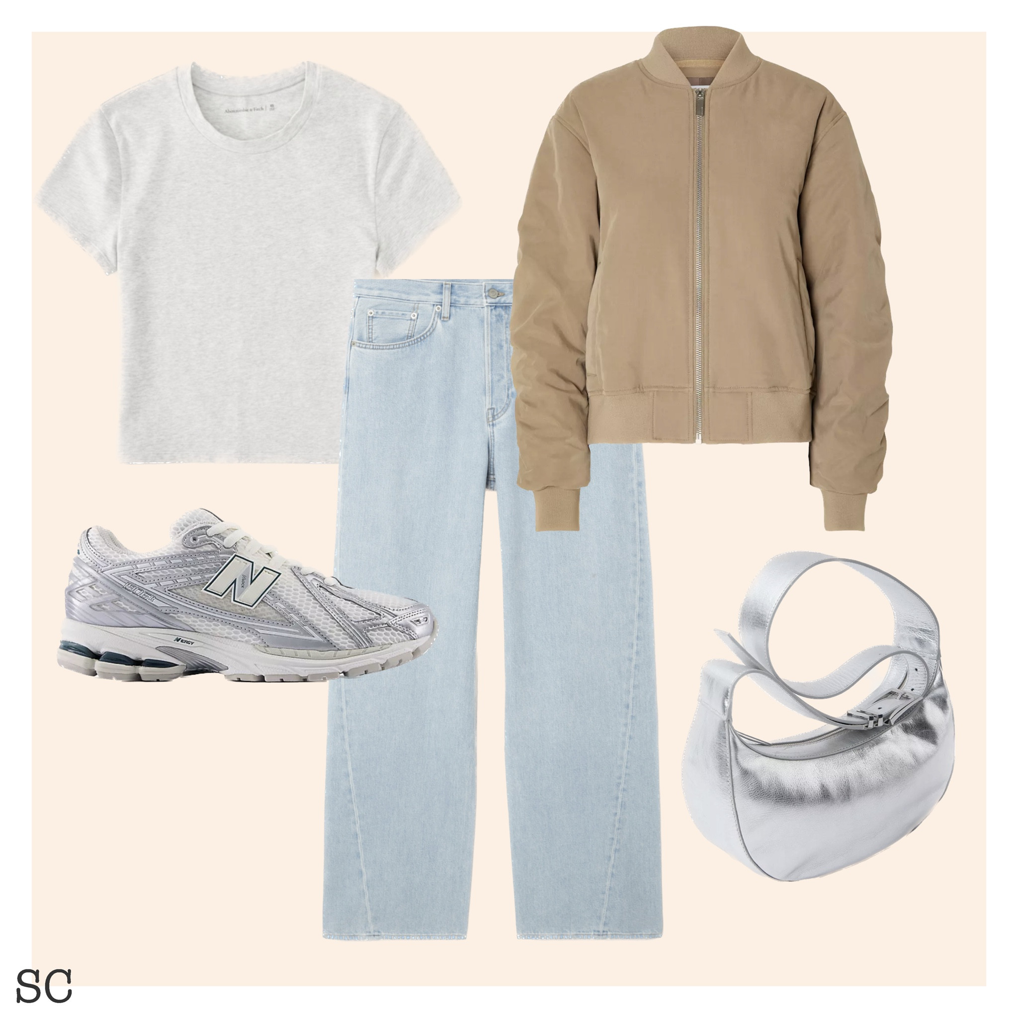 Pale blue jeans
COS jeans
Wide leg jeans
Wardrobe staples
Baggy jeans
Beige bomber jacket
Grey baby t shirt 
Crop top outfit 
New balance 1906
Silver bag
Casual outfit 
Weekend outfit 


#LTKeurope #LTKstyletip #LTKshoecrush