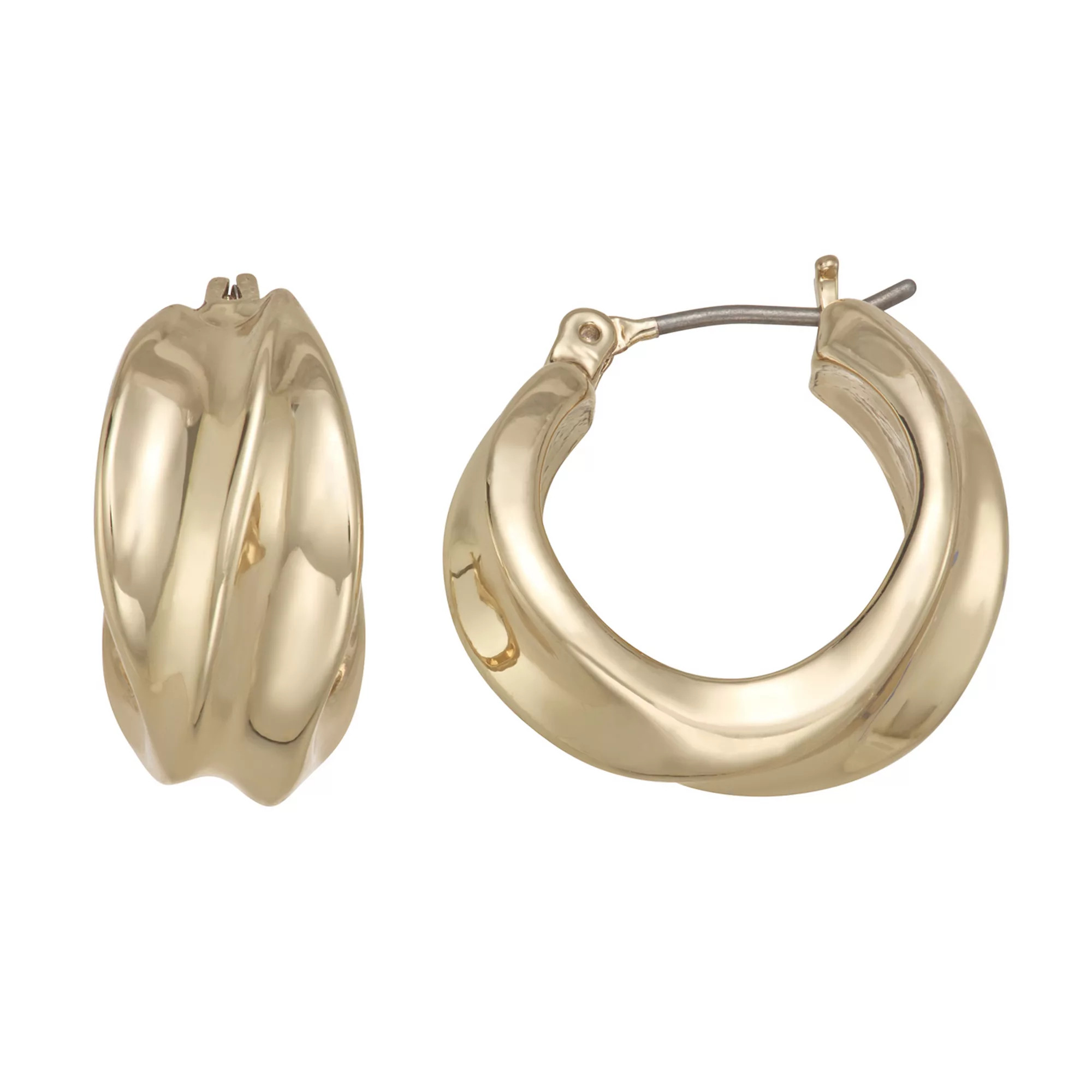 Nine West Gold Tone Twist Hoop Click-It Earrings | Kohl's