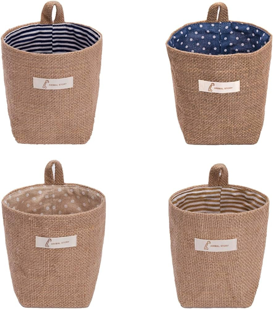 sansheng 4 Pack Wall-Hanging Storage Bags Cotton Linen Storage Basket Foldable Basket Family Orga... | Amazon (US)