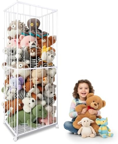 BETBEM Stuffed Animal Storage, Metal Tube Extra Large Toy Storage Organizer with Brake Wheels, St... | Amazon (US)