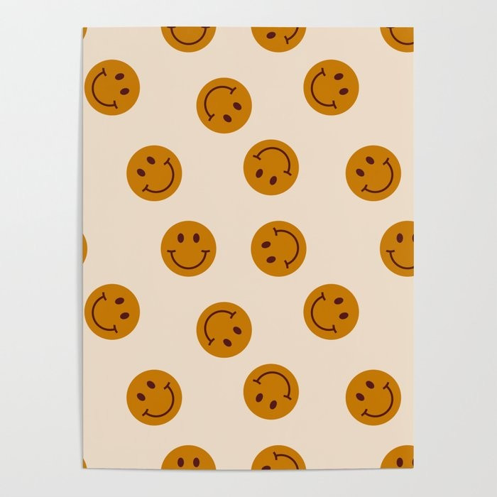 70s Retro Smiley Face Pattern Poster | Society6