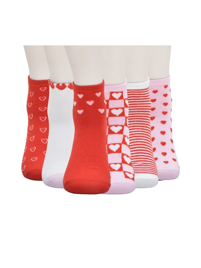 Wonder Nation Girls Heart Quarter Crews Socks, 6-pack, Size Medium (Shoe Size 10.5-4) | Walmart (US)