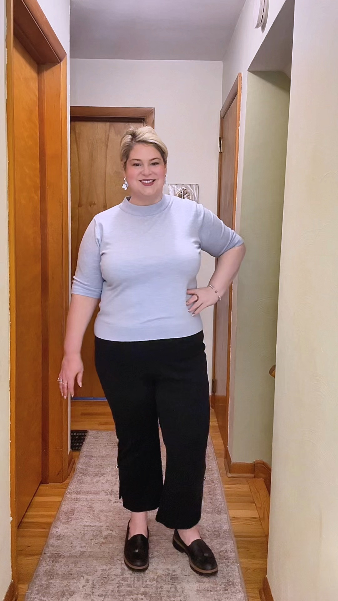 It was 73° today! I was wound for sound and even blessed my coworkers with a few of my icon dance moves! It's giving Spring in this light weight baby blue sweater, twist up, and loafers for a curvy friendly office outfit!

#LTKootd #LTKWorkwear #LTKspring