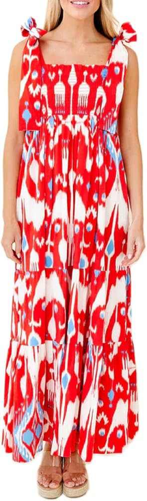 Women Boho Tie Shoulder Maxi Dress Square Neck Tiered Flowy Dress Floral Ruffle Long Dress Summer... | Amazon (US)