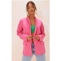 Bright Pink Basic Single Breasted Curved Lapel Blazer | PrettyLittleThing US