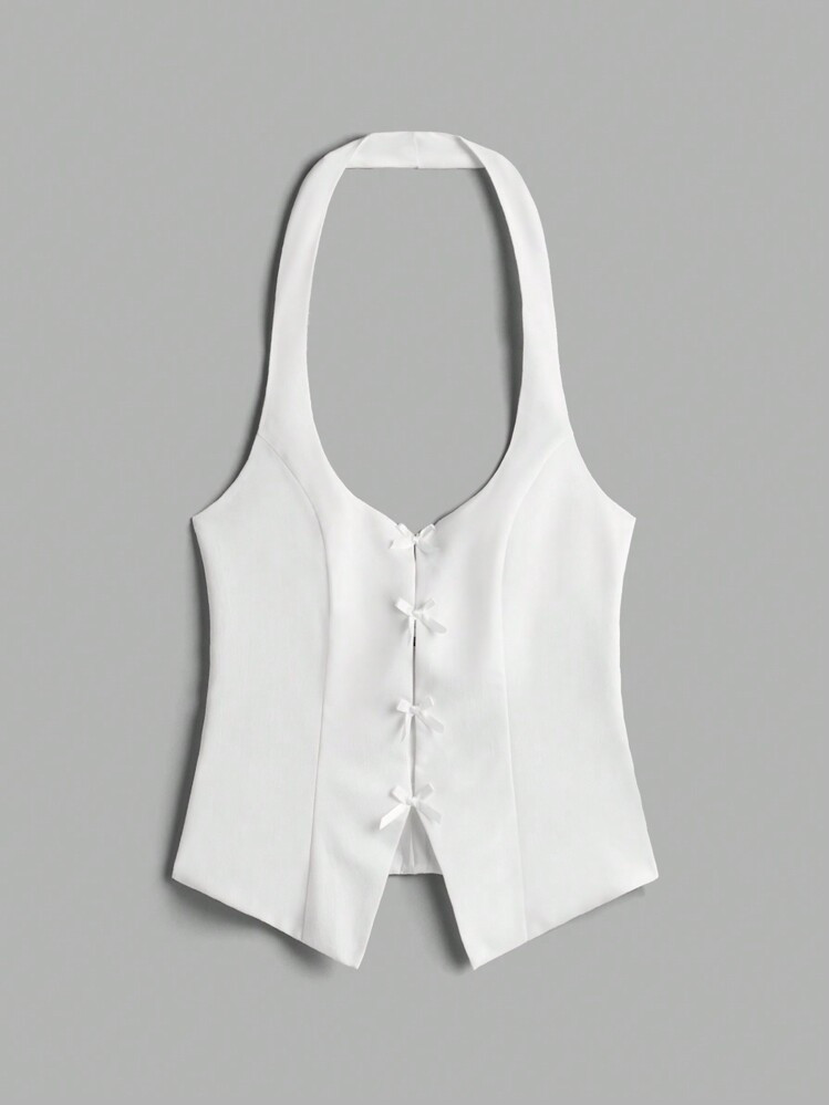 SHEIN EZwear Women's Solid Color Bow Neck Tank Top Vest For Summer | SHEIN