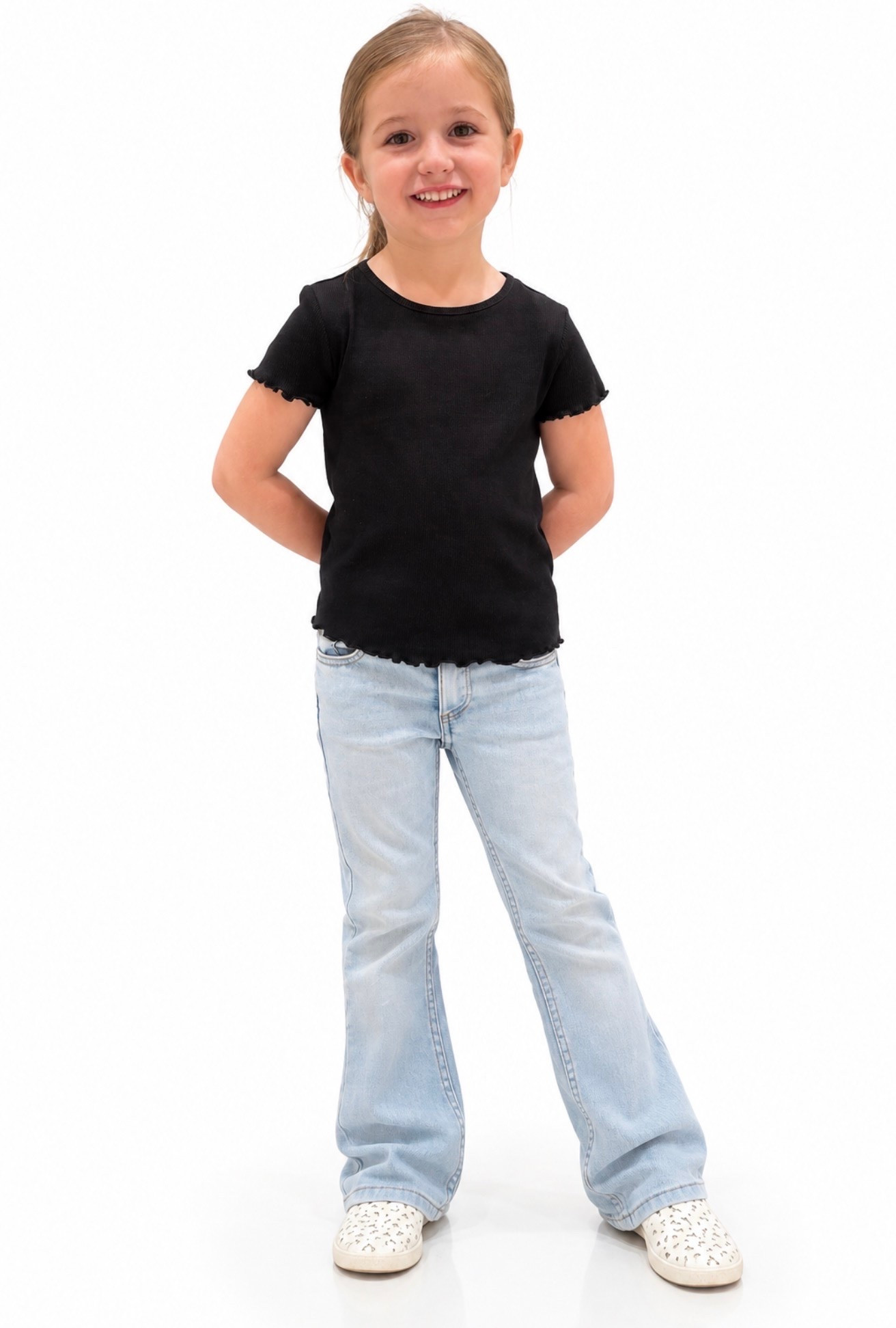 The perfect everyday outfit for little girls. This sweet black lettuce-edge tee is such an easy basic, paired with the cutest light-wash flared jeans. Both are from H&M and so easy to mix and match with everything in their closet. Madeline is wearing 3–4Y in the jeans. Shop both pieces linked in my LTK! #LTKKids #LTKFamily #LTKStyle #HMKids #KidsFashion #ToddlerStyle #GirlsFashion #KidsOutfitIdeas

#LTKSaleAlert #LTKKids #LTKTravel