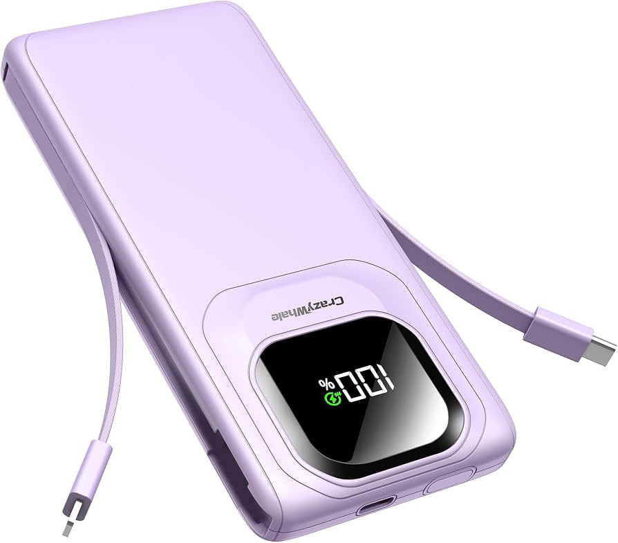 Portable Charger with Built-in Cables,22.5W Super Fast Charging Power Bank Slim Phone Charger,100... | Amazon (US)
