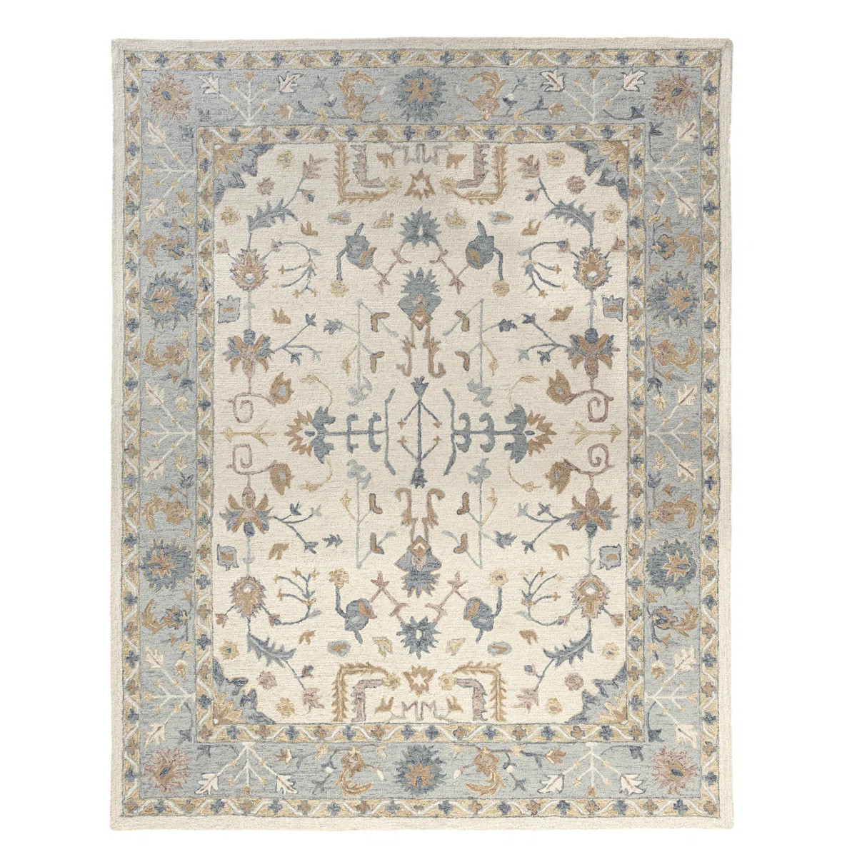 Ambrose Traditional Floral Ivory/Blue Hand-Tufted 100% Wool Indoor Area Rug | Wayfair North America