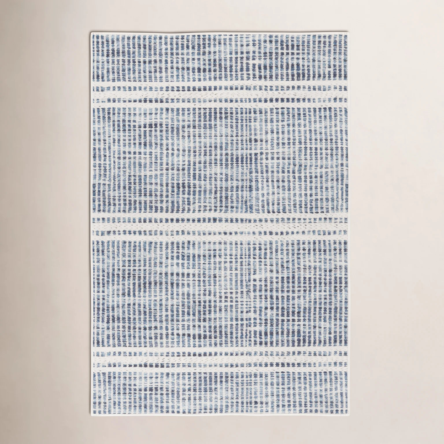 Malta Blue Machine Washable Striped Rug | Birch Lane