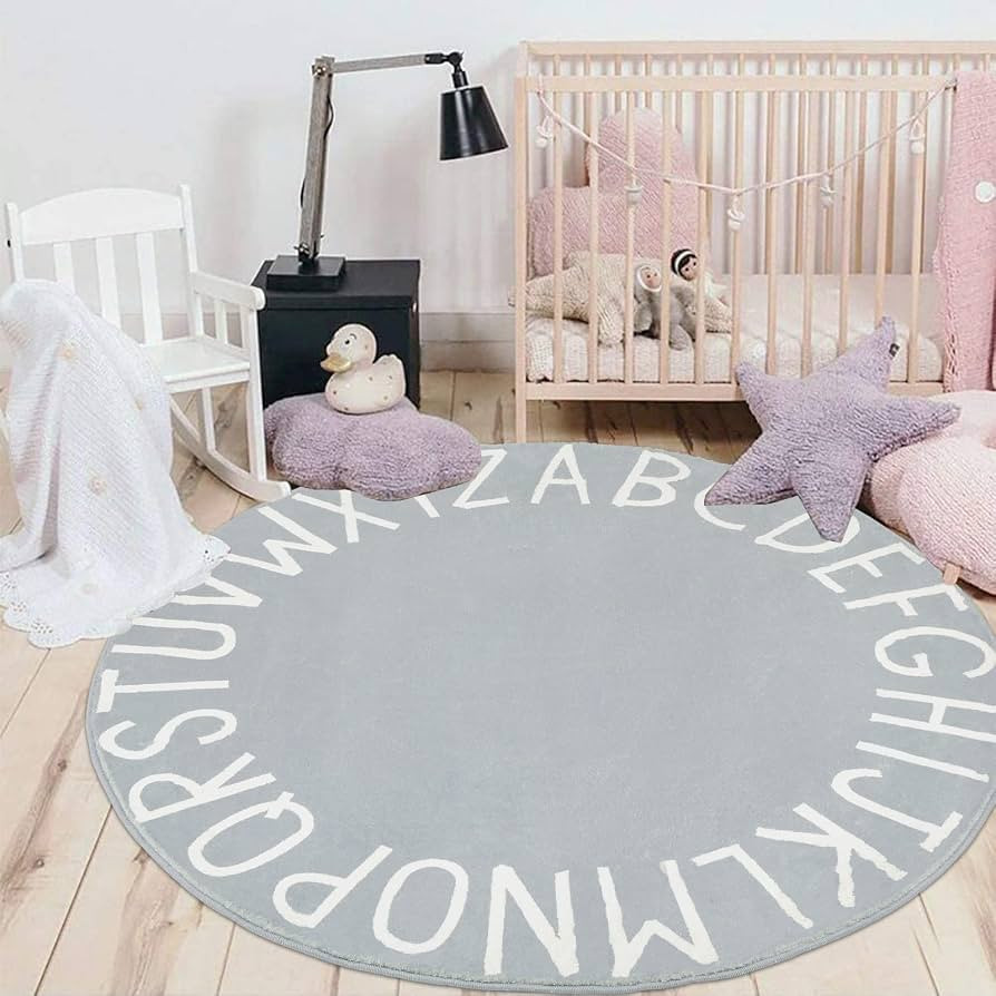 HEBE ABC Alphabet Kids Rug for Nursery Bedroom Playroom 4ft Round Educational Baby Play Rug Crawl... | Amazon (US)