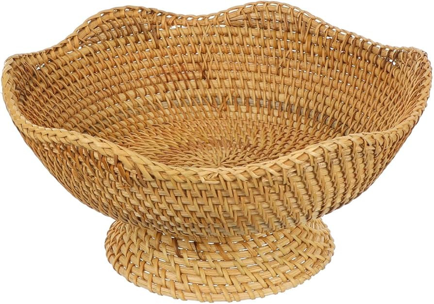 PRETYZOOM Rattan Fruit Bowl, Small Round Wicker Basket Decorative Rattan Pedestal Bowl for Fruit,... | Amazon (US)