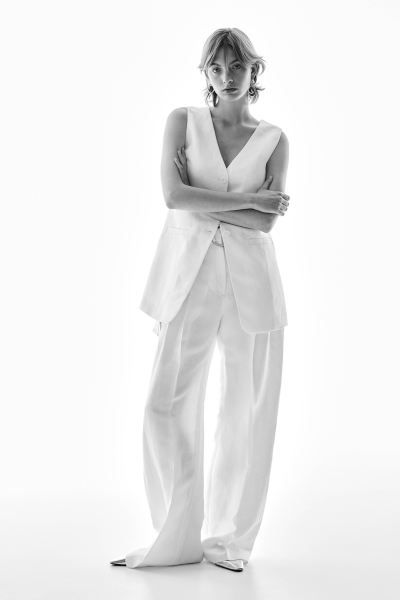 Linen-blend suit waistcoat - White - Ladies | H&M GB | H&M (UK, MY, IN, SG, PH, TW, HK)