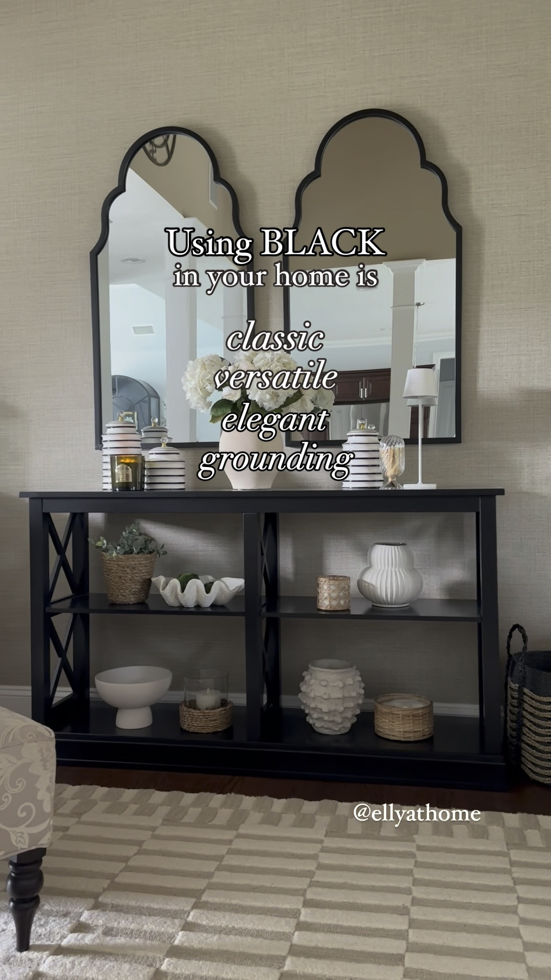 Elegant and classic black accents with furniture, decor, mirrors, console table display cabinet, chandelier, sconces. Home decor accessories. Amazon home, Walmart, Crate & Barrel, Ballard Designs, Michaels stores, Target. Free shipping. 

#LTKHome #LTKSaleAlert #LTKVideo