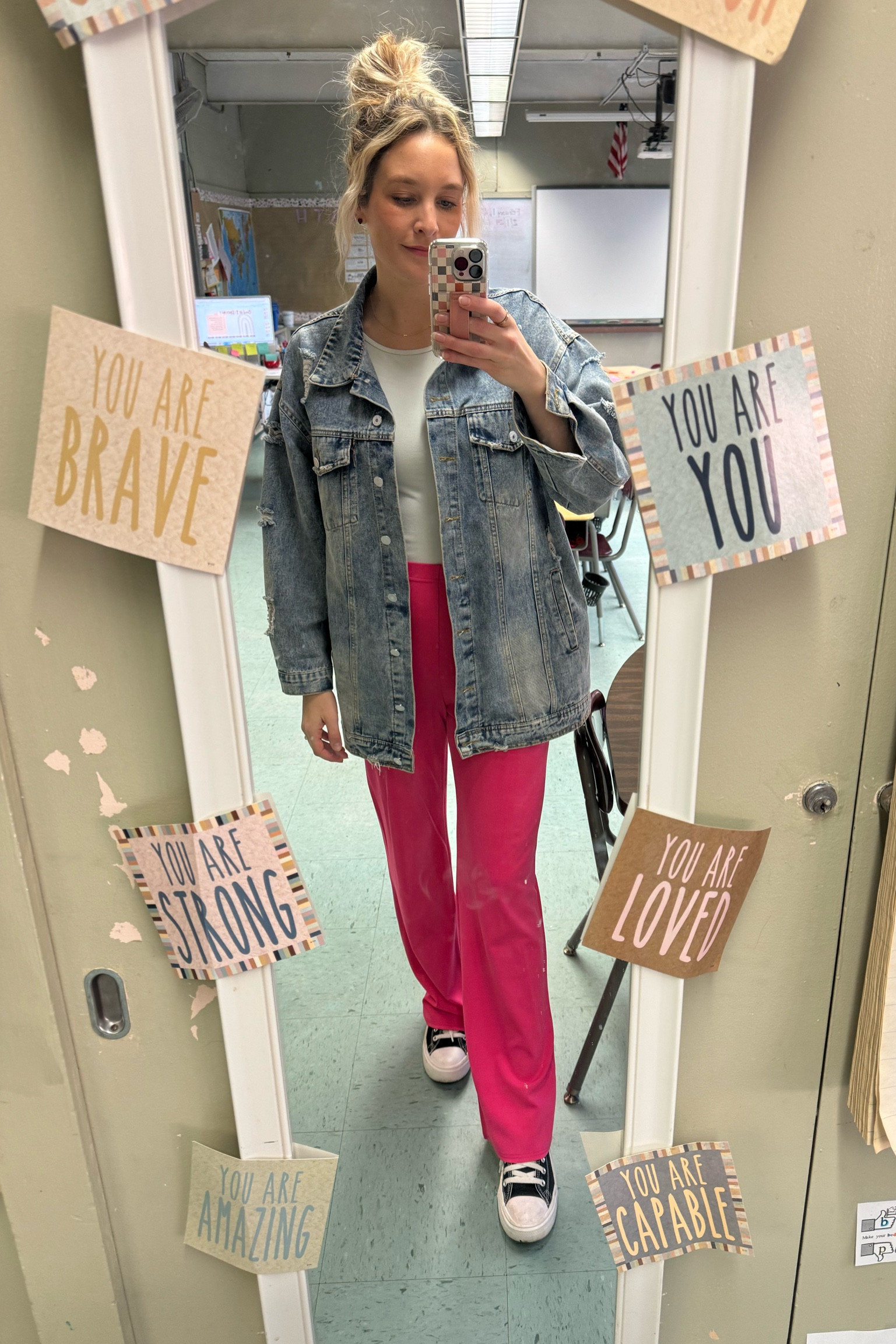 Happy February! 💞
Thursday teacher outfit 

Converse move sneakers
Pretty little things pants
Abercrombie bodysuit
SHEIN oversized Jean jacket 

#LTKmidsize #LTKworkwear #LTKfindsunder50