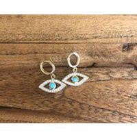 Evil eye hoop earrings, turquoise and cz evil eye earrings | Etsy (US)