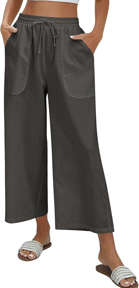 Zeagoo Women Cotton Linen Pants High Waisted Wide Leg Long Lounge Palazzo Pants Trousers with Poc... | Amazon (US)