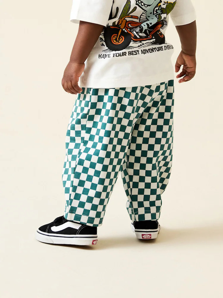 Green/White Checkerboard Single Wide Leg Jersey Joggers (3mths-7yrs) | Next US