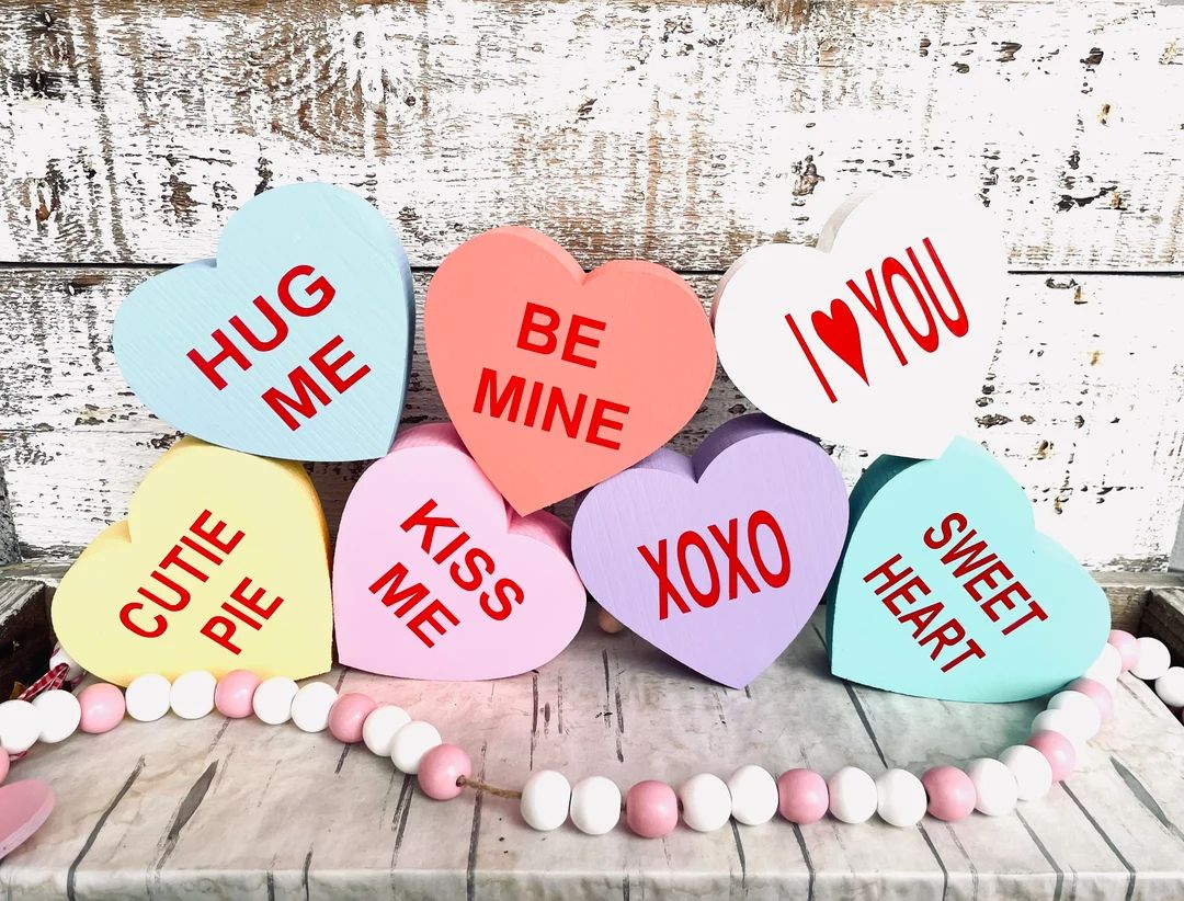 Conversation Hearts Valentines Day-wood Hearts-valentines - Etsy | Etsy (US)