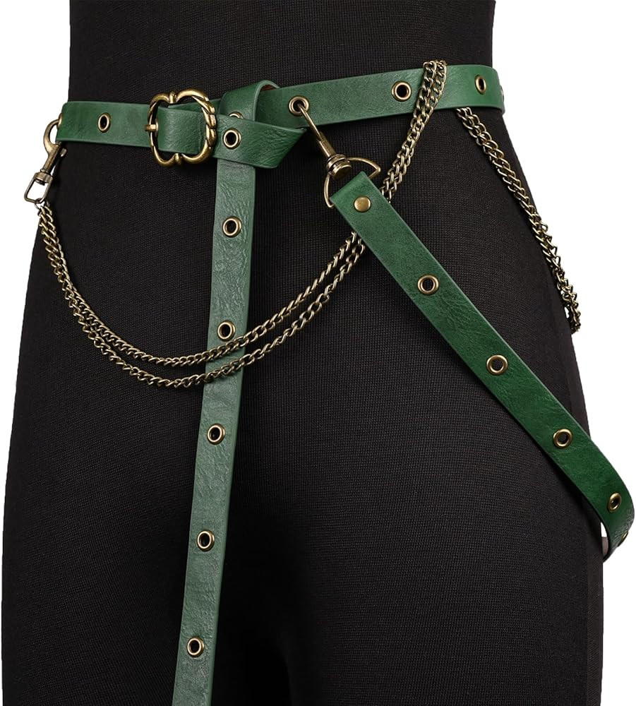 HiiFeuer Medieval DIY Faux Leather Metal Chain Belt, Vintage Adjustable Thin Belt For Women, Retr... | Amazon (US)