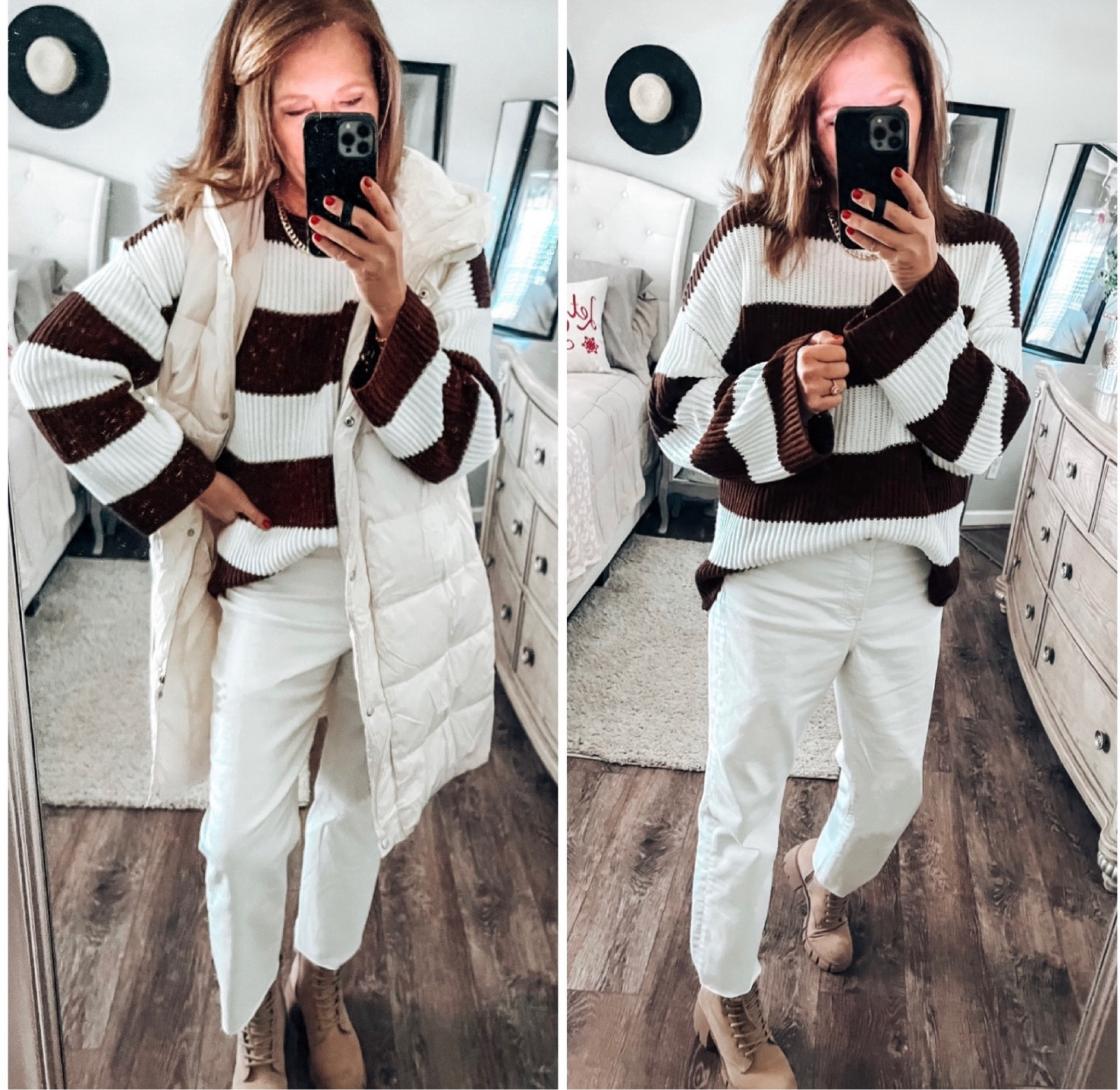 Found this cute wide striped bell sleeve sweater on Amazon and love it with the white straight jeans! Added the long duster puffer vest and chunky boots for a cute fall and winter outfit. 

Thanksgiving outfit, amazon fashion, Amazon sweaters, amazon finds, white jeans, neutral outfit, boots, puffer vest, puffer coat, weekend outfit, casual outfit, fashion over 40, amazon trends

#LTKsalealert #LTKunder50 #LTKstyletip

#LTKFindsUnder50 #LTKSaleAlert #LTKStyleTip