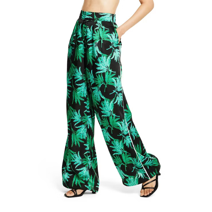 Women's Feathered Palm Print Wide Leg Pants - Fe Noel x Target Green/Black | Target