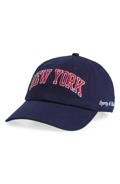 Sporty & Rich New York Embroidered Baseball Cap in Navy at Nordstrom | Nordstrom