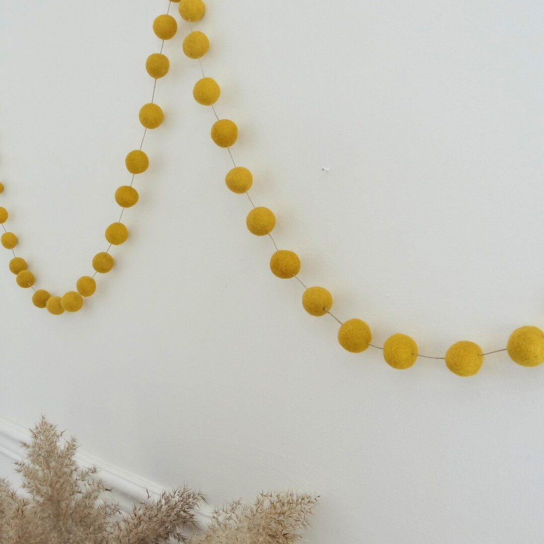 Felt balls garland Hemp mustard/ocher/yelow/Kids room/Nursery/playroom/baby shower/baby garland/p... | Etsy (US)