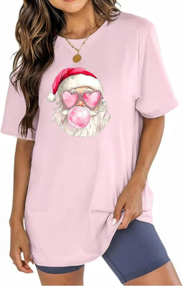 Womens Cotton Christmas Tshirts Loose Fit Oversized Boyfriend Long Tee Shirts Tunic Christmas Top... | Amazon (US)