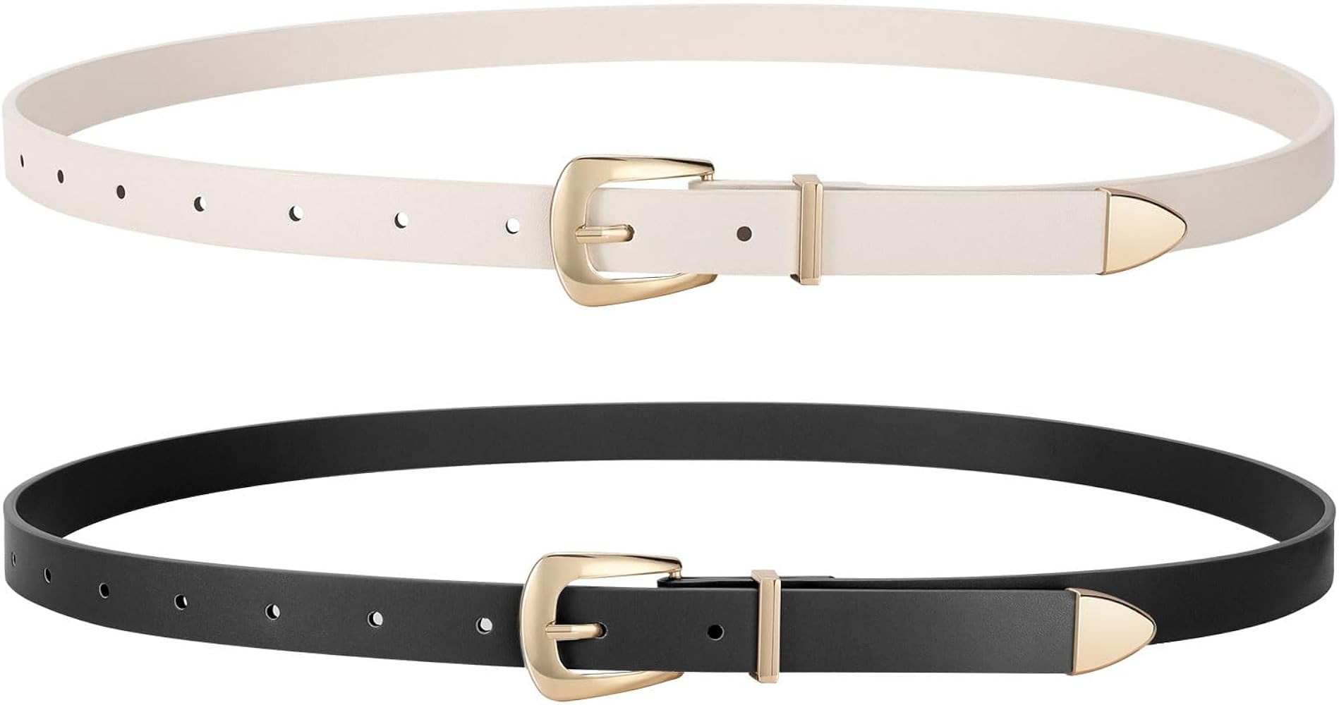 JASGOOD 2 Pack Women's Skinny Leather Belts Faux Leather Thin Waist Belts with Gold Buckle for Je... | Amazon (US)