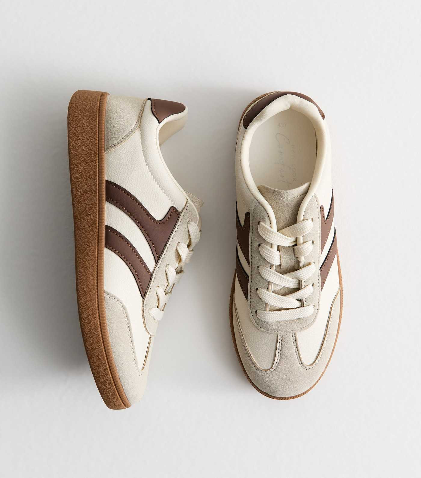 Cream Contrast Panel Faux Suede Trainers | New Look | New Look (UK)