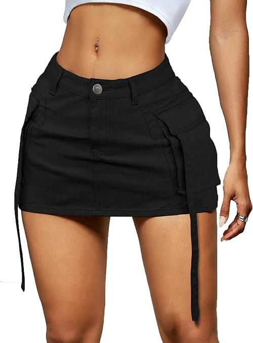 Women Cargo Skirt Denim Mini Low Waist Y2K Jean Skirts with Pockets | Amazon (US)