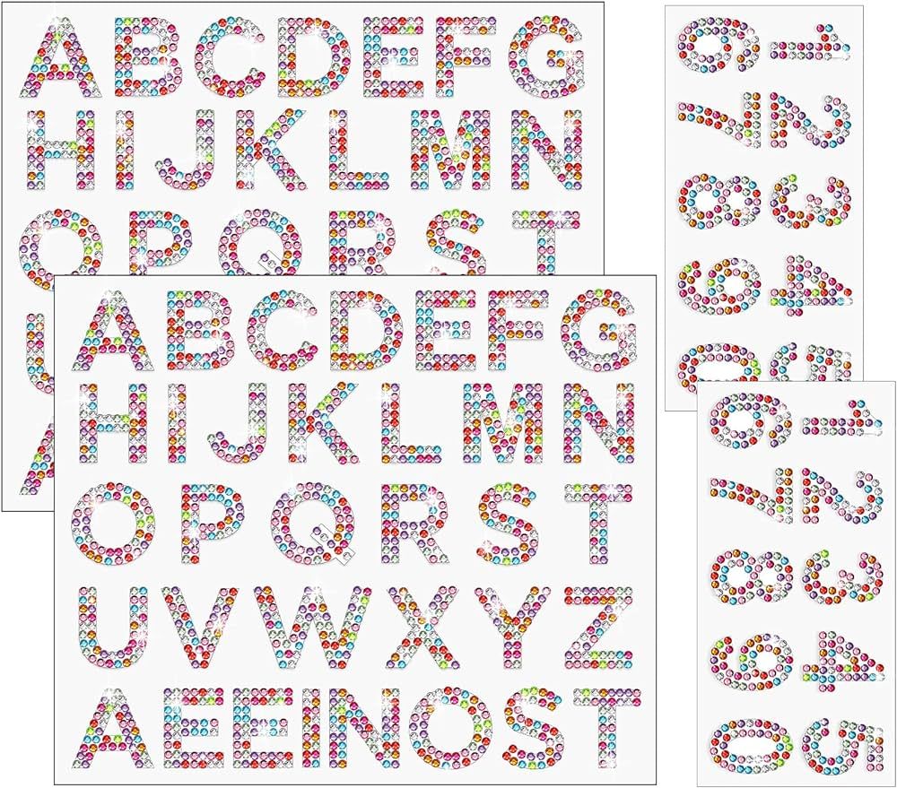 88 Pieces Glitter Letter Stickers Rhinestone Alphabet Letter Stickers Shiny Number Stickers Self-... | Amazon (US)