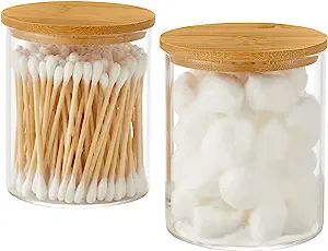 Amazon.com: INIUNIK Glass Qtip Holder Dispenser with Bamboo Lid 2 Pack Apothecary Jars Cotton Bal... | Amazon (US)