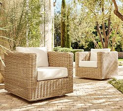 Huntington Wicker Square Arm Swivel Outdoor Lounge Chair | Pottery Barn (US)