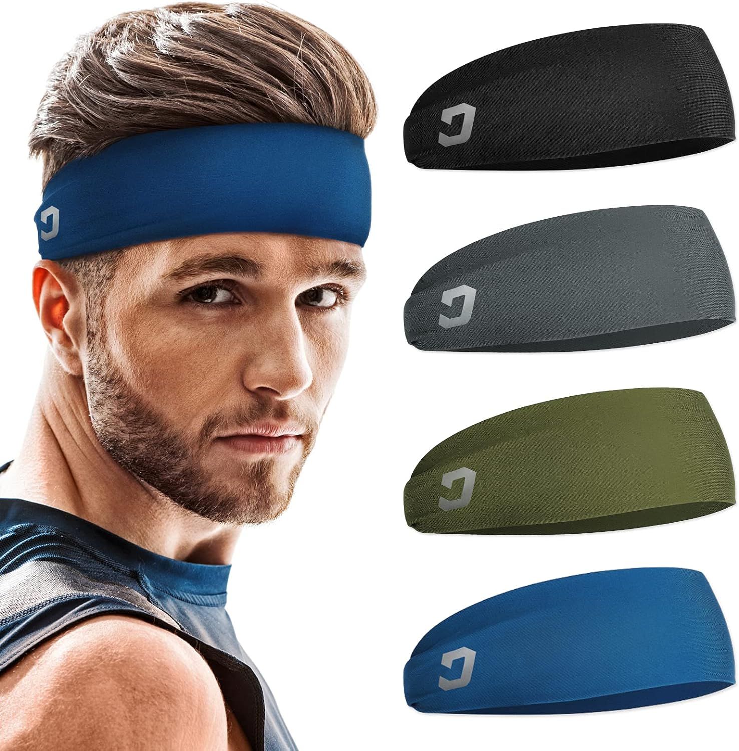 Vinsguir Mens Headband (4 Pack), Sports Headbands for Men, Men Workout Accessories, Sweat Band, S... | Amazon (US)