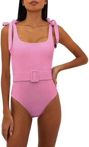 Saodimallsu Womens Sexy One Piece Bathing Suit High Cut Knit Square Neck Tied Strappy Swimsuit wi... | Amazon (US)