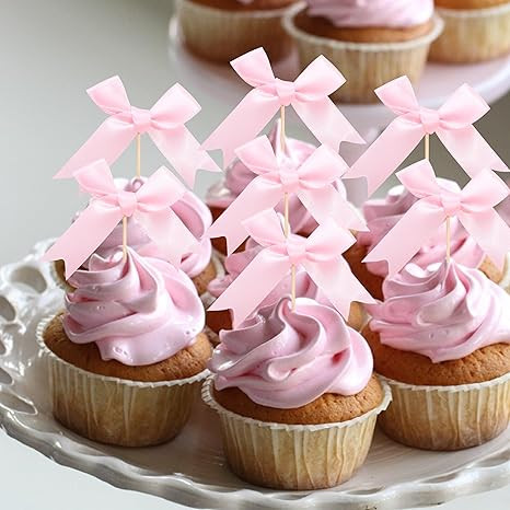 Pink Bow Cupcake Toppers - Pink Bow Cake Topper,Pink Bow Birthday Decorations,Coquette Themed Par... | Amazon (US)