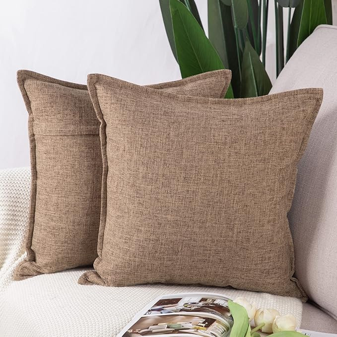MADIZZ Set of 2 Linen Throw Pillow Covers 18x18 Inch Light Brown Soft Decorative Cushion Cover fo... | Amazon (US)