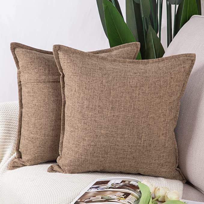 MADIZZ Set of 2 Linen Throw Pillow Covers 26x26 Inch Light Brown Soft Decorative Cushion Cover fo... | Amazon (US)