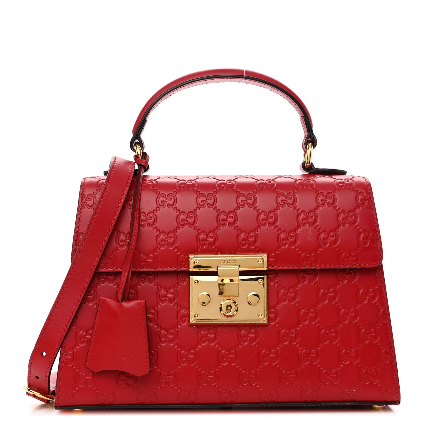 Guccissima Signature Small Padlock Top Handle Bag Hibiscus Red | FASHIONPHILE (US)