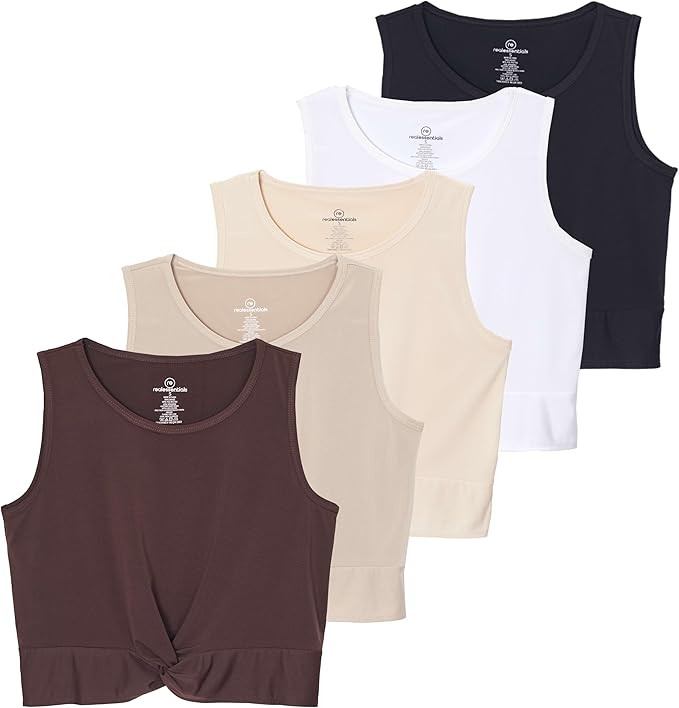 Real Essentials 5 Pack: Women's Dry-Fit Twist Front Knot Sleeveless Crop Tank Top - Dance Workout... | Amazon (US)